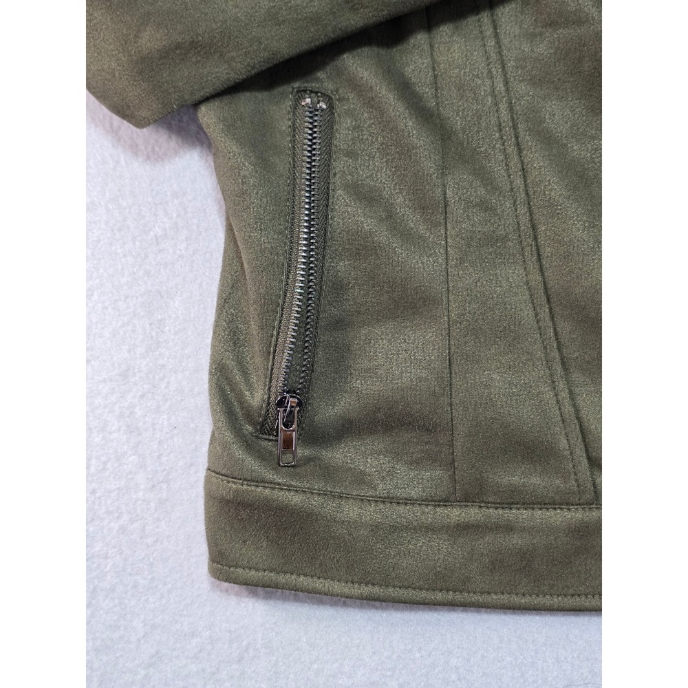 Alya Women Olive Green Faux Suede Asymmetrical Zip Moto Jacket Medium - Picture 4 of 7